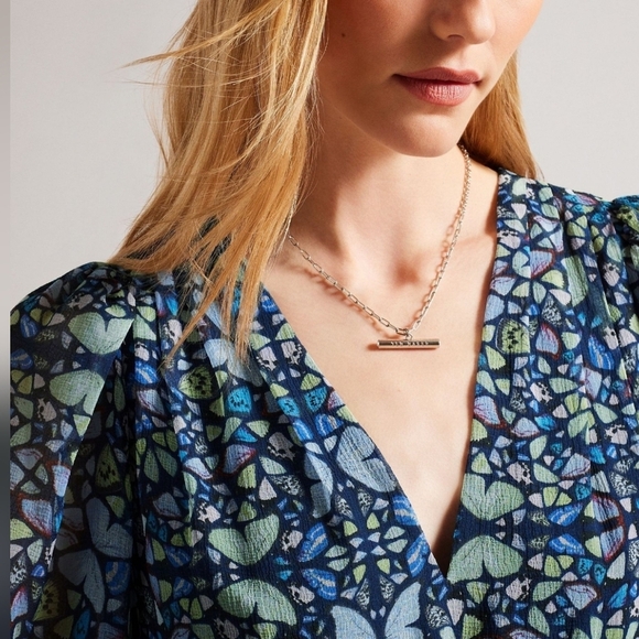 Ted Baker Tiered Swing Mini Dress Butterfly Print Long Sleeve in Blue Size 8 - Picture 3 of 16